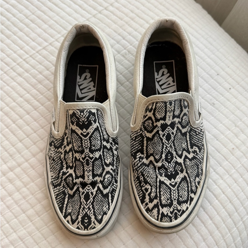 Vans Kids Black and White Snake Print Slip-Ons